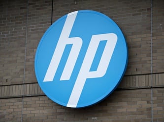 Das Logo der Computerfirma Hewlett Packard. Foto: Daniel Naupold/Illustration