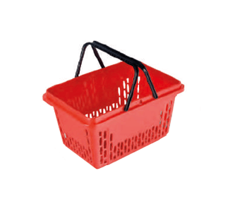 Einkaufskorb rot, unbedruckt, 20 Liter, 2-Griffe in schwarz