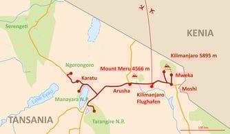 Landkarte Reise Tansania Nationalpark Kilimanjaro Machame Whiskey-Route
