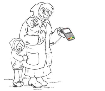 Beggar with online credit card terminal