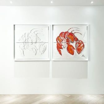 Lobster Relief Bild weiss in weiss Kunstwerk 110cm X 110cm mit weissem Rahmen