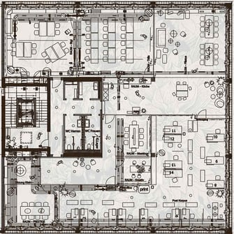 Grundriss für Raumkonzept, Möblierung, Beleuchtung, Belüftung, Akustik, Raumgestaltung durch Philipp Brunschwiler