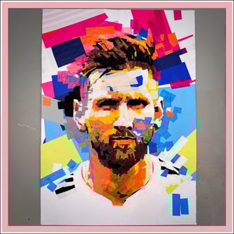 Lionel Leo Messi Portrait des Weltmeisters aus Klebebändern