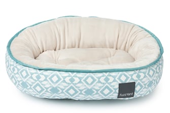 Hundebett rund oval pluesch Ethno Muster tuerkis blau Wendebett