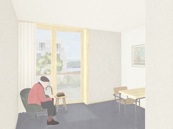 Allmendhof Neubau Pflegezimmer Fenster