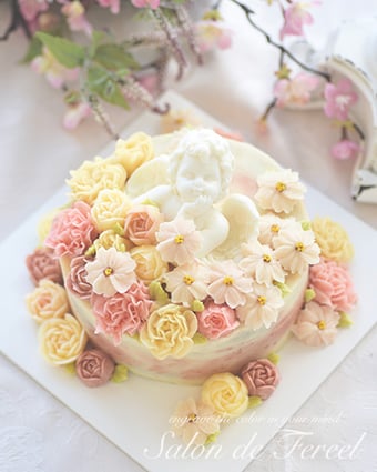 フラワーケーキバタークリームあんケーキ心斎橋難波サロンドフェリール