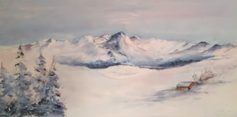 Panorama von Arosa im Winter, Acryl auf Leinwand, 50 x 100 cm