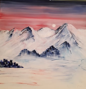 Arosa bei Mondenschein, Acryl auf Leinwand, 80 x 80 cm