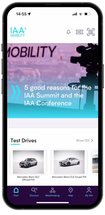 IAA MOBILITY 2023: Die ganze IAA MOBILITY in einer App — Startbildschirm