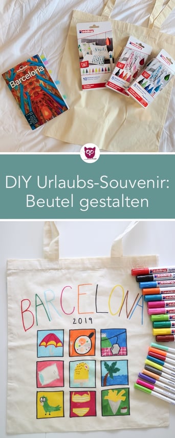 [Werbung] DIY Urlaubs-Souvenir: Jutebeutel selbst gestalten mit den edding Textilstiften. Individuelles Souvenir aus dem Barcelona Urlaub selbst gestalten - Textilgestaltung. DIY Ideen von DIY Eule.
