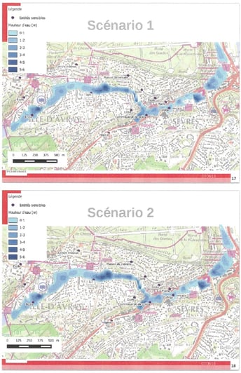 Vague de submersion suivant la rupture des barrages des étangs de Ville d'Avray (étangs de corot)