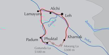 Landkarte Reise in Zanskar - Trekking 