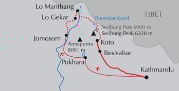 Landkarte Trekkingroute Seribung Pass und Seribung Peak in Nepal