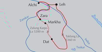 Landkarte Trekking in Ladakh zu den letzten Nomaden im Himalaya
