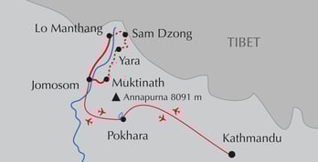Landkarte Reise Trekking von Dolpo nach Mustang entlang der tibetischen Grenze
