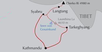 Landkarte Trekking zu den heiligen Seen von Gosainkund in Nepal
