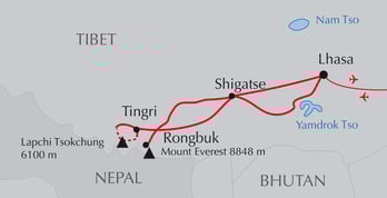 Landkarte Trekkingreise Tibet Mount Everest - Rongbuk - Lapchi Tsokchung
