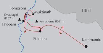Landkarte Lodge-Trekking in Nepal zwischen Annapurna und Dhaulagiri