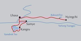 Landkarte Kultur-Reise Authentisches Tibet (Lhasa-Samye-Yamdrok See-Shigatse) 