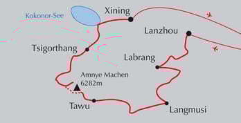 Landkarte der Reise Trekking um den Amnye Machen in Amdo in Osttibet
