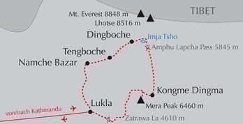 Landkarte Trekking-Reise Mera Peak beim Mount Everest in Nepal