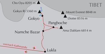 Landkarte Trekking-Reise zum Mount Everest mit Besteigung Gokyo Ri