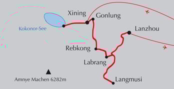 Landkarte zur Reise Klosterfeste Amdo im Osten von Tibet
