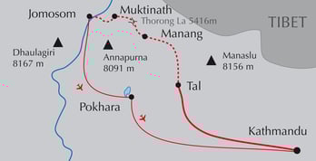 Landkarte Nepal-Reise Trekking um die Annapurna