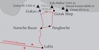 Landkarte Everest Trekking Lukla - Namche Bazar - Gokyo - Cho La - Kala Patthar - Tengboche
