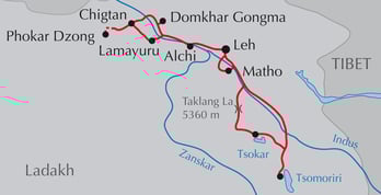 Landkarte Reise durch Ladakh Leh - Dha Hanu - Alchi - Lamayauru - Tsomoriri