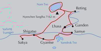 Landkarte Reise Hohe Pässe und alte Klöster, Trekking zu den Nomaden von Tibet
