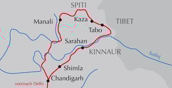 Landkarte Rundreise durch Kinnaur und Spiti im indischen Himalaya