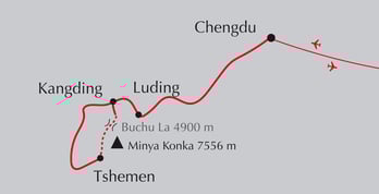 Landkarte Reise durch Osttibet - Trekking zum Minya Konka in Kham