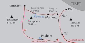 Landkarte Trekking-Reise Nar und Phu in Nepal mit Tilicho-See in Nepal