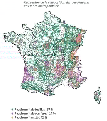 La répartition des peuplements de la forêt française.