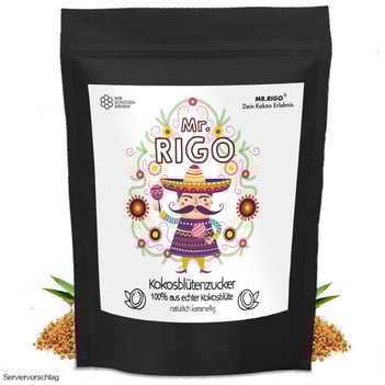 Kokosbluetenzucker Dose mit Kokosnuss und braunem Zucker