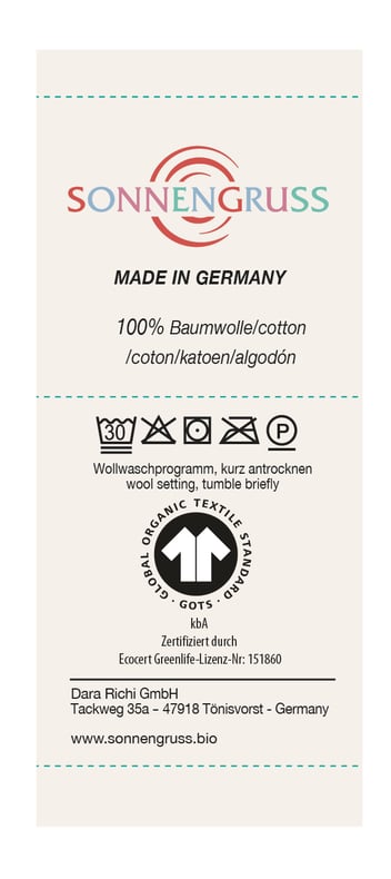 Sonnengruss Babydecke Pflegehinweise GOTS zertifiziert Bio-Baumwolle Made in Germany ökologisch fair