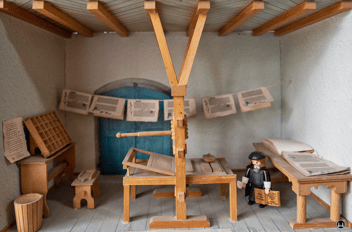 Modell einer alten Druckerei zur zeit Gutenbergs.