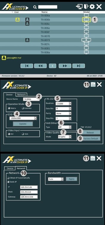 受信器での送信器設定画面