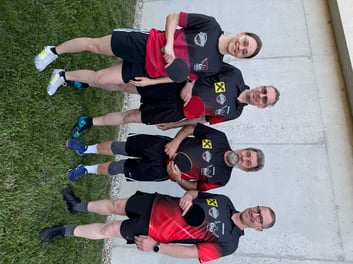 Kapitänin Steffi mit ihren Burschen: Martin, Ulli und Michi