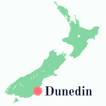 Carte de la Nouvelle-Zélande qui montre où est la ville de Dunedin où se trouve notre entreprise antenne NZ Ngauranga qui exporte le Miel de Manuka en Europe