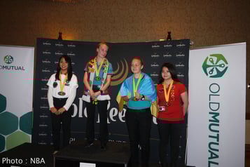 世界ジュニアの表彰台。左端が平口結貴さん