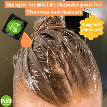 Masque au Miel de Manuka appliqué sur les cheveux d'une femme fait maison - blog PNZ 07/21