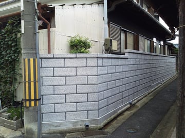 外構工事 施工事例 大谷石風ブロック 奈良県北葛城郡広陵町