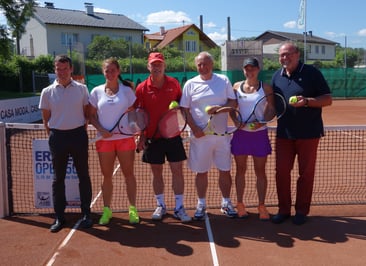 Platzeröffnung 2017: ATSV Obmann Thomas Froschauer, Melanie Klaffner, Bgm. Gerald Hackl, ÖTV Präsident Robert Groß, Nadja Ramskogler, OÖTV Präsident Hans Sommer