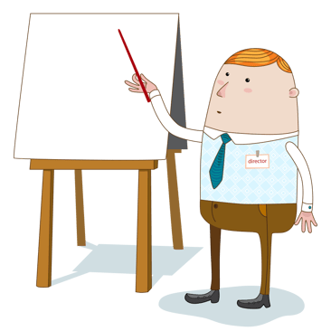 ボートを指し棒で案内しながら説明する不動産鑑定士のイラストイメージ