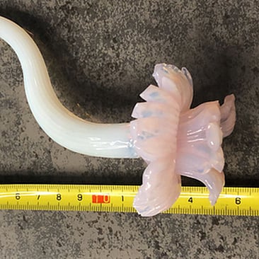 Fiore in pasta di vetro bianca e rosa di Murano, realizzato a mano per ricambi e decorazioni di lampadari artigianali.