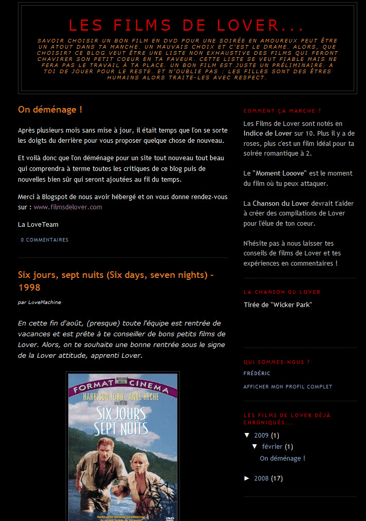 Le blog FilmsdeLover, juillet 2008 - février 2009.