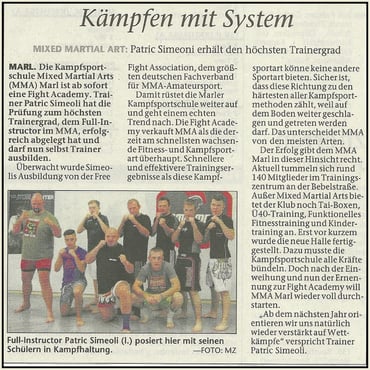 Zeitungsartikel Patric Simeoli MMA Fullinstractor