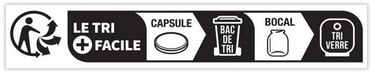 Etiquette obligatoire, Triman, recyclage capsule bac de tri et bocal tri verre